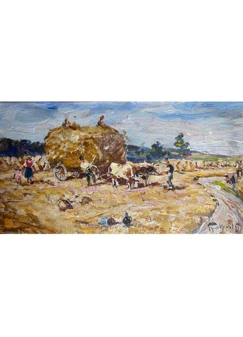 František Gyurkovits XXe - Field Workers, Antiek en Kunst, Kunst | Schilderijen | Klassiek