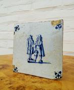 Tegel - Twee heren (waarvan een met typerende snor) voeren, Antiek en Kunst