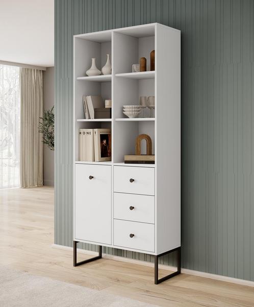 Meubella | Boekenkast wit 77cm - 3 lades, Huis en Inrichting, Kasten | Boekenkasten, 25 tot 50 cm, Nieuw, 50 tot 100 cm, 150 tot 200 cm