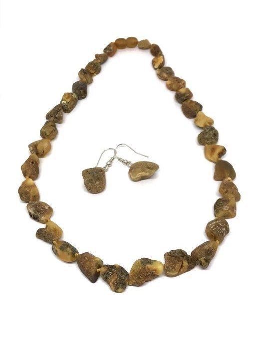 Baltische barnsteen ketting en oorbellen - Barnsteen (Zonder, Antiquités & Art, Curiosités & Brocante