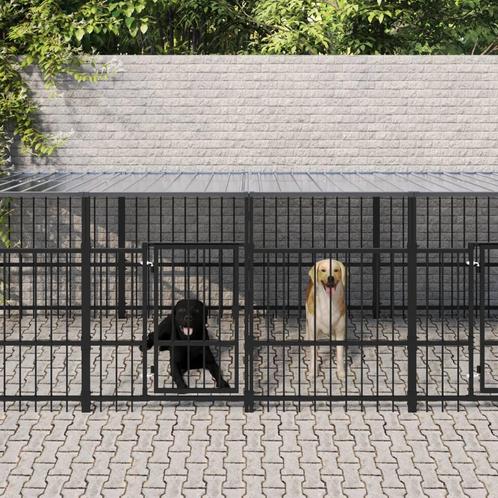 vidaXL Hondenkennel met dak 18,77 m² staal, Dieren en Toebehoren, Hondenbenches, Nieuw, Verzenden