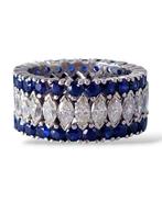 Ring Platina, 24,0 karaat diamanten & 4,8 crt saffieren, Handtassen en Accessoires, Ringen, Nieuw