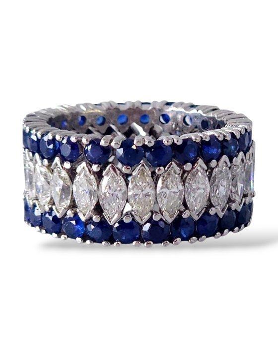 Ring Platina, 24,0 karaat diamanten & 4,8 crt saffieren, Handtassen en Accessoires, Ringen