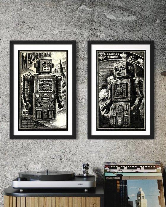 Æ2381 - Machine Man & Target Robot - Opwindbaar blikken, Antiek en Kunst, Antiek | Speelgoed