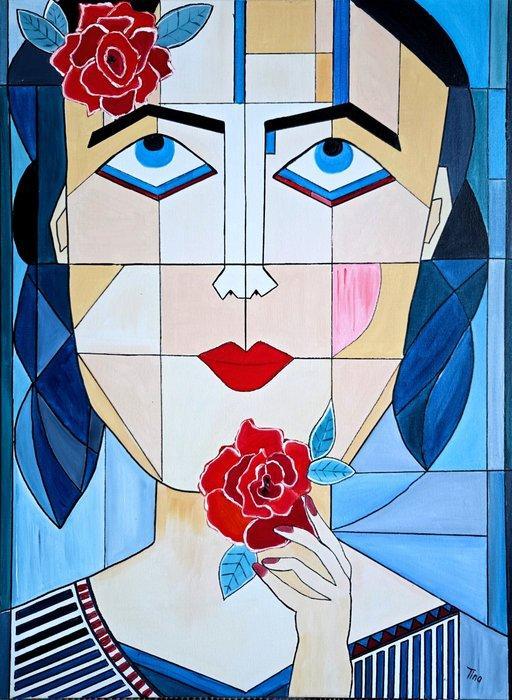Tina Art - Girl with a rose, Antiek en Kunst, Kunst | Schilderijen | Modern