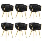 tectake Set eetkamerstoelen Astano fluweel, knoopdesign - zw, Verzenden, Nieuw