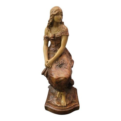 Auguste Moreau (1834 - 1917) - Sculpture, Fanciulla seduta -, Antiek en Kunst, Antiek | Keramiek en Aardewerk