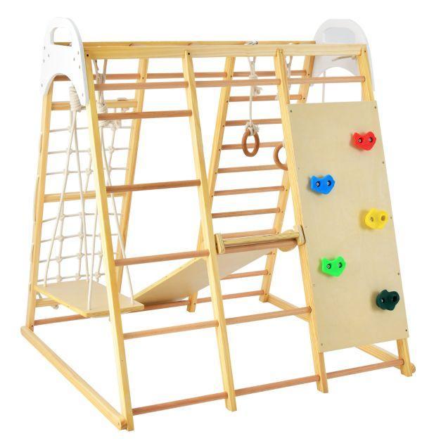 COSTWAY 8-In-1 Klimspeelgoedset Incl. Klimrek Turnringen Kli, Kinderen en Baby's, Speelgoed | Houten speelgoed, Nieuw, Verzenden
