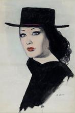 Alfredo Opisso Cardona (1907-1980) - Retrato de dama con, Antiek en Kunst