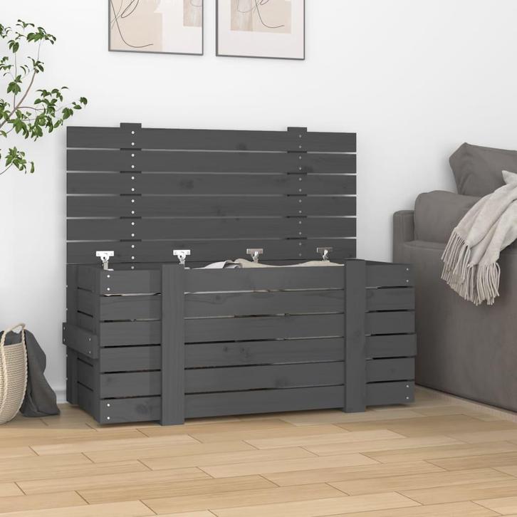 vidaXL Opbergbox 91x40,5x42 cm massief grenenhout grijs, Doe-het-zelf en Bouw, Kratten en Dozen, Nieuw, Verzenden