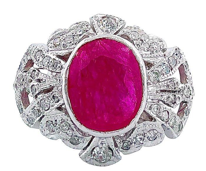 Ring Platina Robijn - Diamant, Handtassen en Accessoires, Ringen