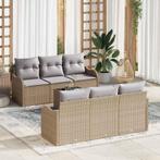 vidaXL Tuinbank Set 7 pcs Beige en Grijs Poly rattan, staal, Tuin en Terras, Verzenden, Nieuw