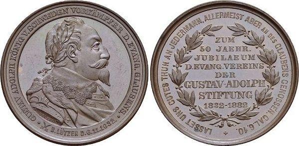 Bronze-medaille 1882 Schweden Gustav Adolf Ii 1611-1632, Postzegels en Munten, Penningen en Medailles, Verzenden