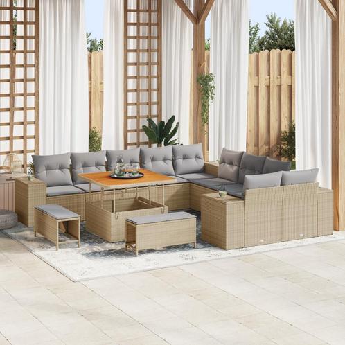 vidaXL 13-delige tuinset met kussens in beige poly rattan en, Tuin en Terras, Tuinsets en Loungesets, Nieuw, Verzenden