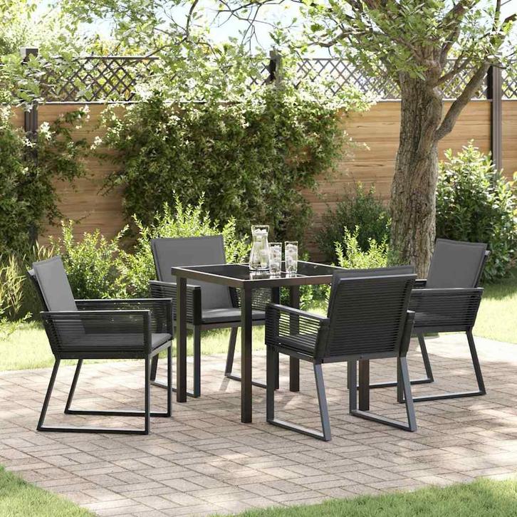 vidaXL Tuin Eettafel Set 5 pcs Zwart Poly rattan, Tuin en Terras, Tuinsets en Loungesets, Nieuw, Verzenden
