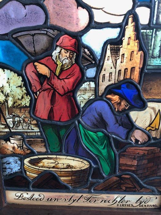 Art Deco Glas-in-loodraam - H.Liefkes Den Haag - 1920-1930 -, Antiquités & Art, Curiosités & Brocante