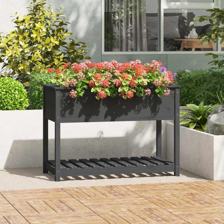 vidaXL Plantenbak met schap 111,5x54x81 cm massief, Tuin en Terras, Bloempotten, Nieuw, Verzenden
