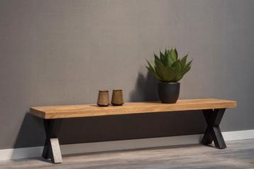 Mangohout Eetkamerbank Cedric X-poot 200x40, Verzenden