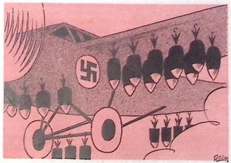 Duitsland bouwt bommenwerpers op spotprent (lijst optie), Antiek en Kunst, Kunst | Litho's en Zeefdrukken, Verzenden