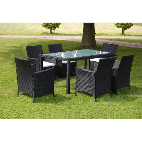 vidaXL 7-delige Tuinset met kussens poly rattan zwart, Tuin en Terras, Tuinsets en Loungesets, Tuinset, Nieuw, Verzenden