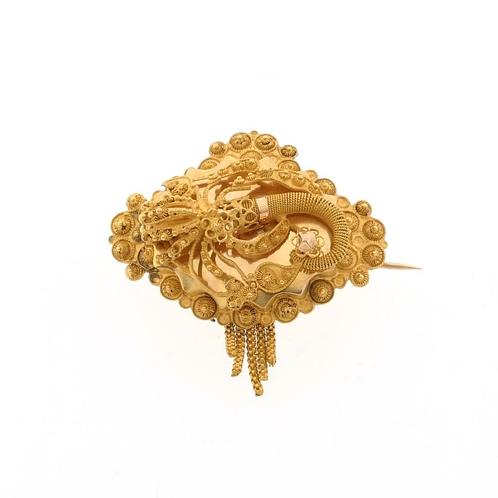 Gouden broche van filigrain techniek | Vintage/antiek, Handtassen en Accessoires, Broches, Overige kleuren, Gebruikt, Goud, Ophalen of Verzenden