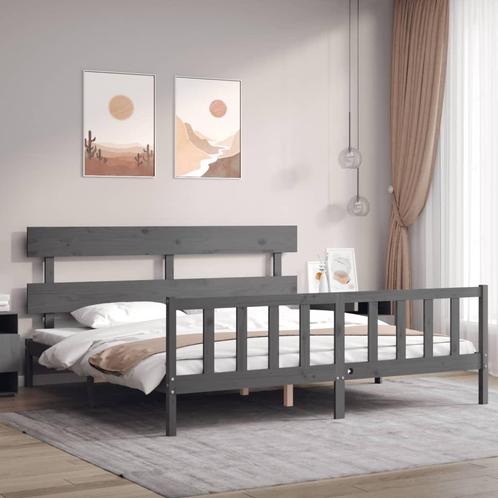 vidaXL Bedframe met hoofdbord massief hout grijs 200x200 cm, Huis en Inrichting, Slaapkamer | Bedden, Nieuw, Verzenden