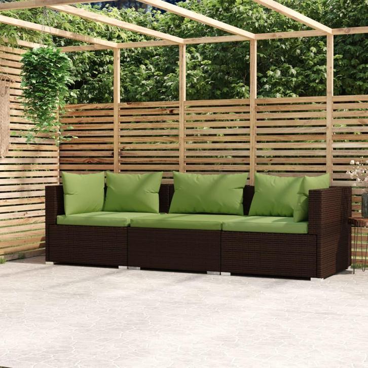 vidaXL Bank 3-zits met kussens poly rattan bruin, Tuin en Terras, Tuinsets en Loungesets, Nieuw, Verzenden
