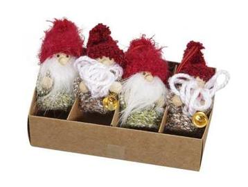 Gnoom kabouter hangers groen/rood set van 4 Santa 7cm