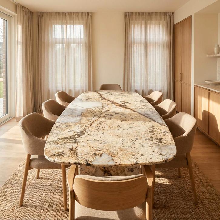 Patagonia Kwartsiet Eetkamertafel  Deens Ovaal 180x100, Huis en Inrichting, Tafels | Eettafels