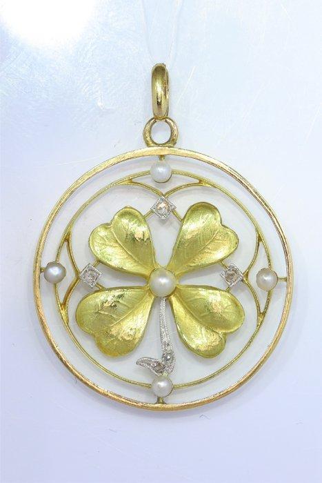 Hanger - 18 karaat Geel goud Diamant (Natuurlijk) - Parel -, Handtassen en Accessoires, Antieke sieraden