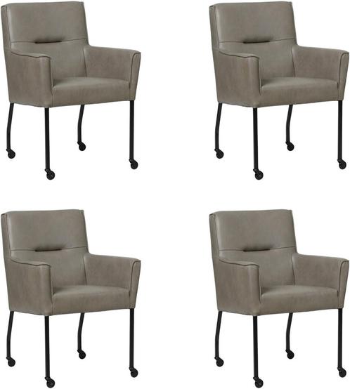 Set van 4 Grijze leren moderne eetkamerstoelen - Granada, Huis en Inrichting, Stoelen, Overige kleuren, Vier, Nieuw, Leer, Ophalen of Verzenden