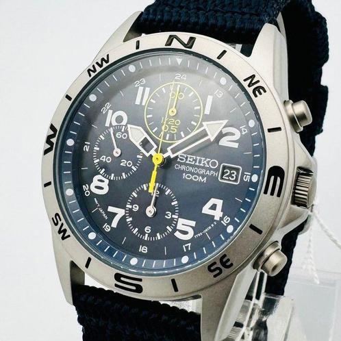 Seiko - Chronograph Military Dark Blue and Yellow and White, Bijoux, Sacs & Beauté, Montres | Hommes