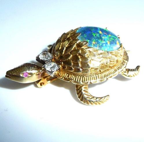 Broche - 14 karaat Geel goud - 3.90ct. tw. Diamant, Handtassen en Accessoires, Antieke sieraden
