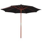 vidaXL Parasol avec mât en bois 300x258 cm Noir, Jardin & Terrasse, Parasols, Neuf, Verzenden