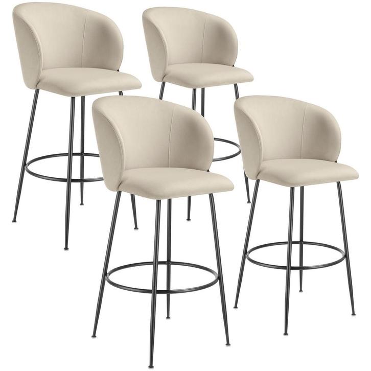 tectake Barkruk Luana, met rugleuning, fluweellook - crème/z, Huis en Inrichting, Barkrukken, Verzenden