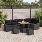 vidaXL Tuinbank Set met kussen 9 pcs Zwart poly rattan, Tuin en Terras, Verzenden, Nieuw