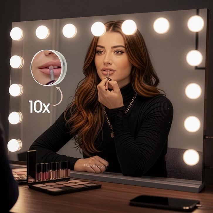 2dekans | Sansbeauté® Hollywood Spiegel 58x43 cm - Make-up, Maison & Meubles, Accessoires pour la Maison | Miroirs, Enlèvement ou Envoi