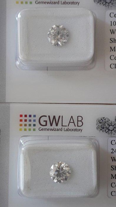 2 pcs Diamant (Naturelle) - 2.42 ct - Rond - E - SI1, SI2 -, Handtassen en Accessoires, Edelstenen