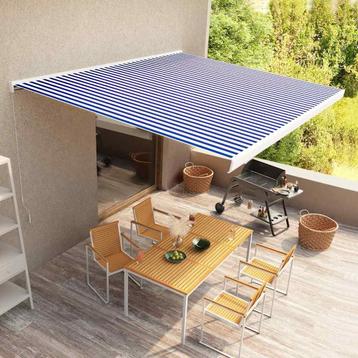 vidaXL Luifel handmatig 400x300 cm blauw en wit, Tuin en Terras, Zonneschermen, Verzenden, Nieuw