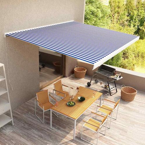 vidaXL Luifel handmatig 400x300 cm blauw en wit, Tuin en Terras, Zonneschermen, Nieuw, Verzenden