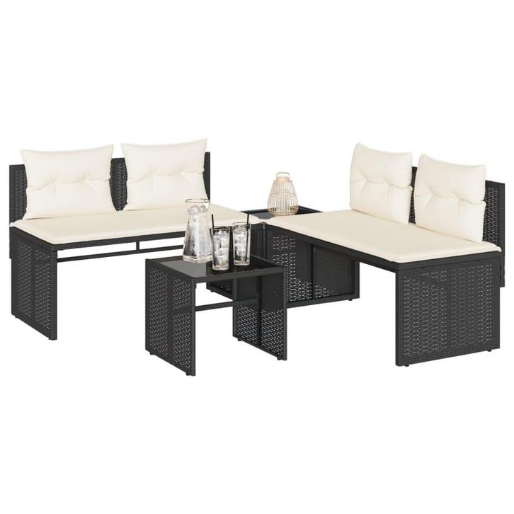 vidaXL 4-delige Loungeset met kussens poly rattan zwart, Tuin en Terras, Tuinsets en Loungesets, Loungeset, Nieuw, Verzenden