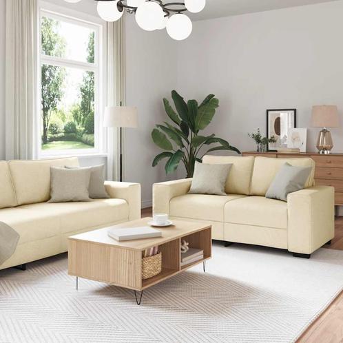 vidaXL 3-delige Loungeset met kussens stof crèmekleurig, Huis en Inrichting, Zetels | Zetels, Nieuw, Verzenden