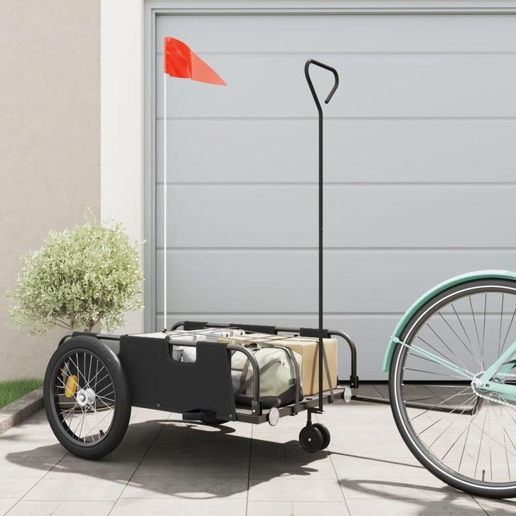 vidaXL Fietstrailer oxford stof en ijzer zwart, Fietsen en Brommers, Fietsaccessoires | Aanhangwagens en Karren, Nieuw, Verzenden