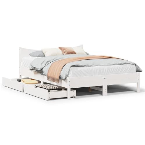 vidaXL Cadre de lit avec tiroirs blanc 135x190 cm bois, Maison & Meubles, Chambre à coucher | Lits, Neuf, Envoi