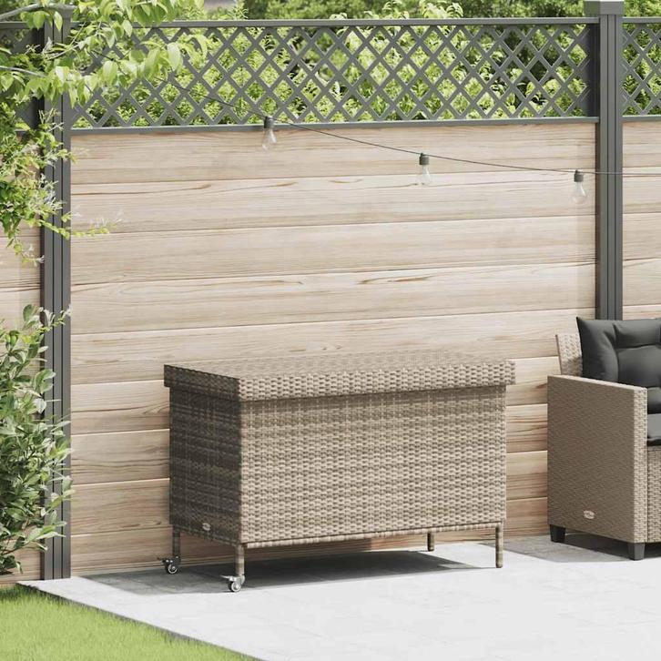 vidaXL Tuinbox met wielen 110x55x73 cm poly rattan, Tuin en Terras, Bergingen en Tuinkasten, Nieuw, Verzenden
