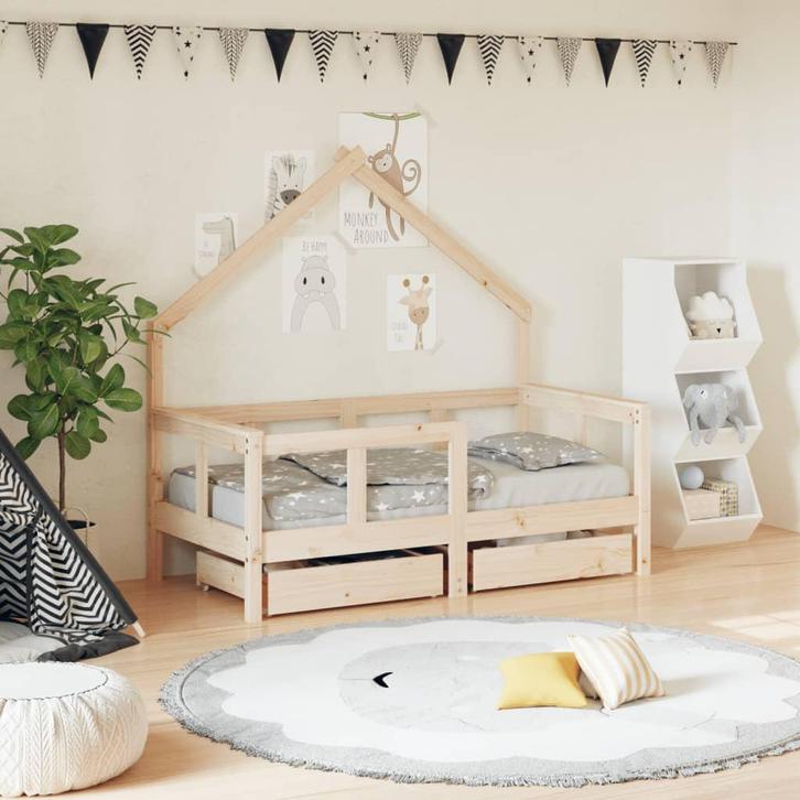 vidaXL Kinderbedframe met lades 70x140 cm massief grenenhout, Kinderen en Baby's, Kinderkamer | Bedden, Nieuw, Verzenden