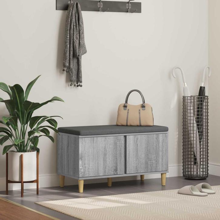 vidaXL Hallenbank met kussen met plank Grijze Sonoma 80 x 38, Huis en Inrichting, Overige Huis en Inrichting, Nieuw, Verzenden
