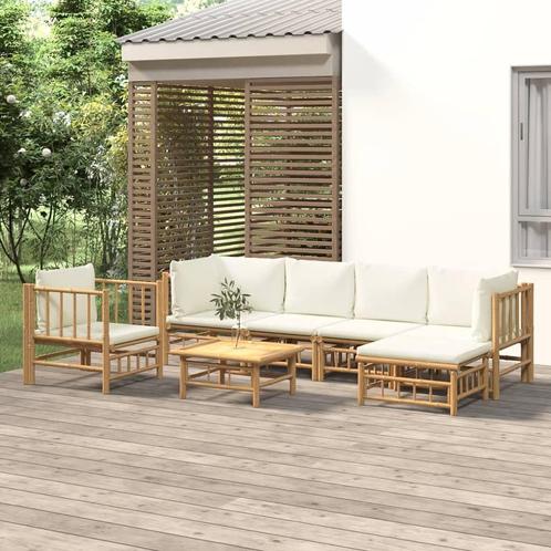 vidaXL 7-delige Loungeset met kussens bamboe crèmewit, Tuin en Terras, Tuinsets en Loungesets, Loungeset, Nieuw, Verzenden