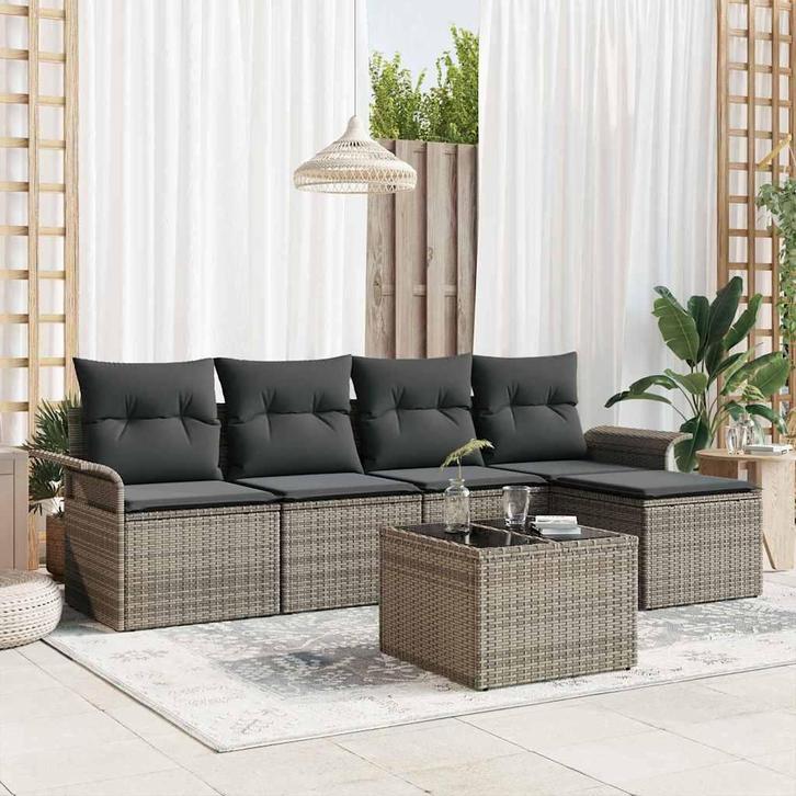 vidaXL Tuinbank Set met kussen met opslag 6 pcs Grijs Poly, Tuin en Terras, Tuinsets en Loungesets, Nieuw, Verzenden