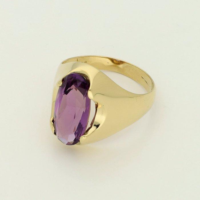 Ring - 18 karaat Geel goud Amethist, Handtassen en Accessoires, Ringen